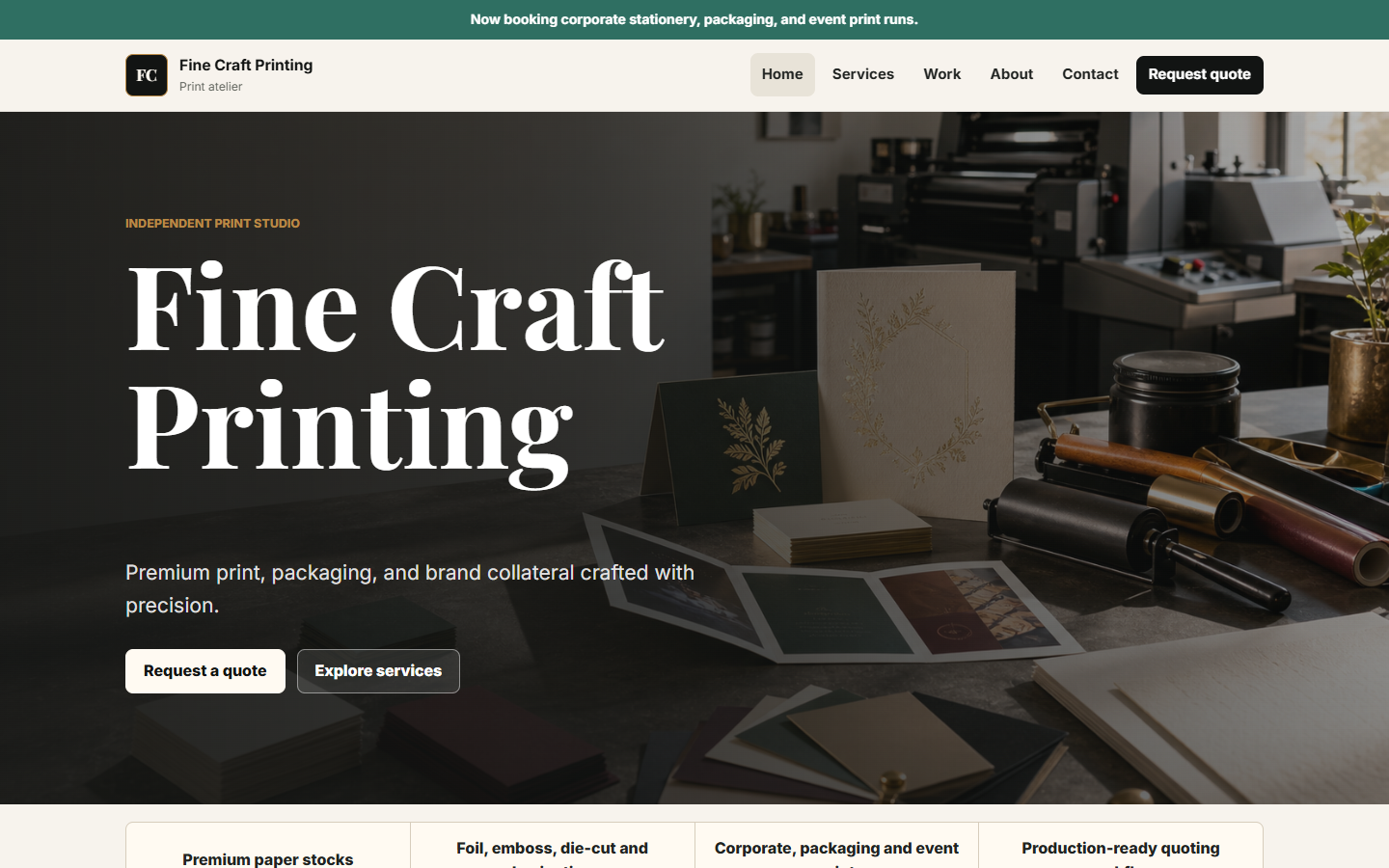 Fine Craft Printing website homepage