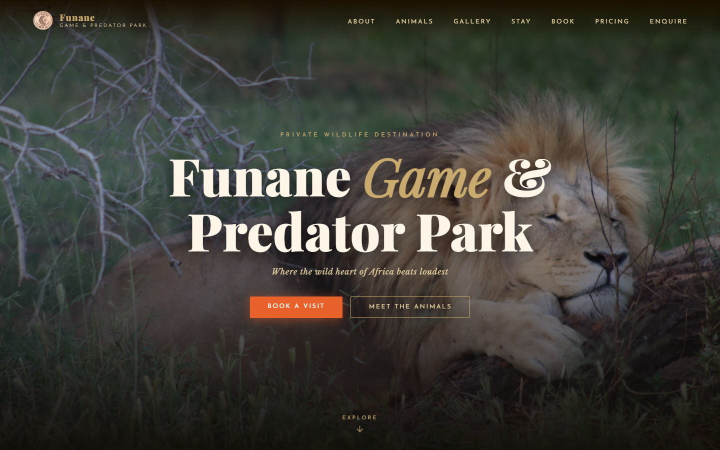 Funane Game and Predator Park website homepage